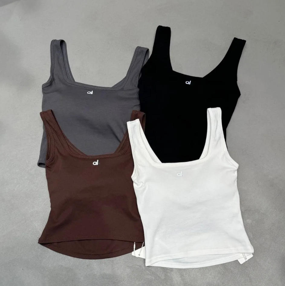 Designer Womens Cross Yoga Sports Tops Vest Luxury Slim Fit Sleeveless Vests With Pad Summer Cotton Tees Outside Wearing Tank Top Clothing T Shirt US 