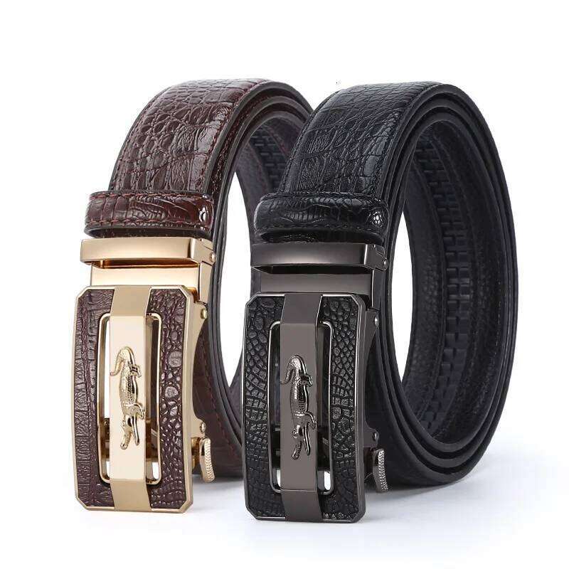 Famous Brand Business High Quality Genuine Leather Luxury Waist Strap Blue Male Automatic Buckle Jeans Belts for Men Y260225