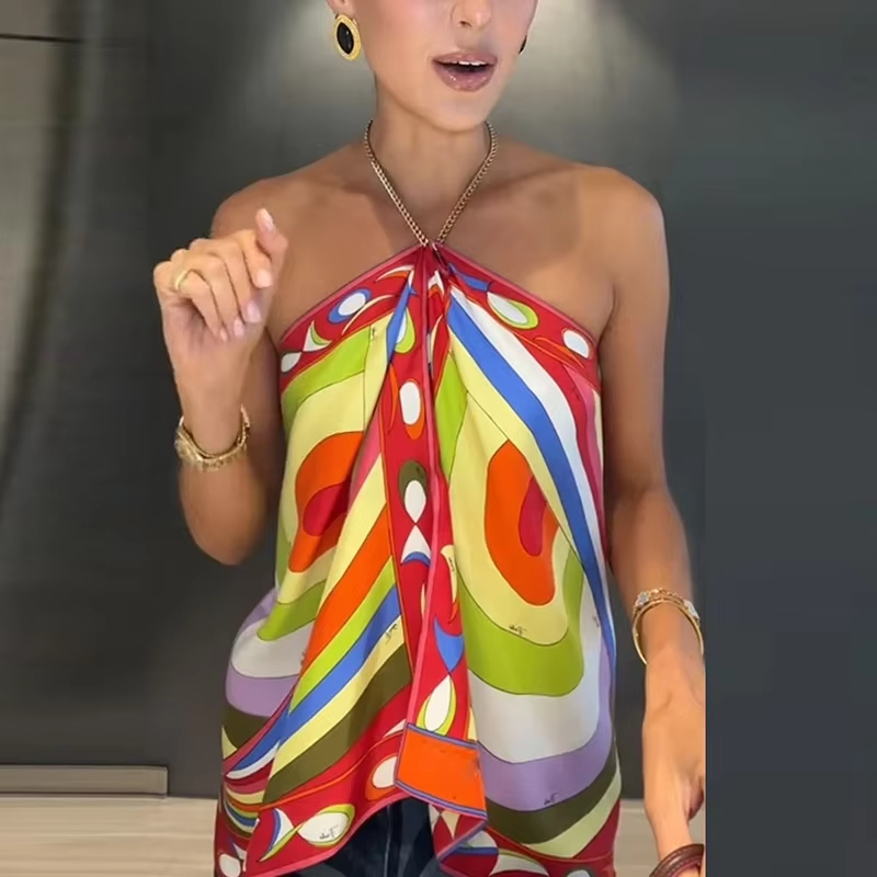 Fashion Halter Printed Vest Women Tank Tops Sleeveless Women T-Shirts Lady Beach Holiday Tops Fashion Shirt