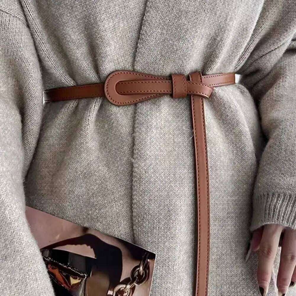 Retro Y2k Women's Alloy Buckle Adjustable Skinny Straps Pu Leather Thin Waist Belt Y260225