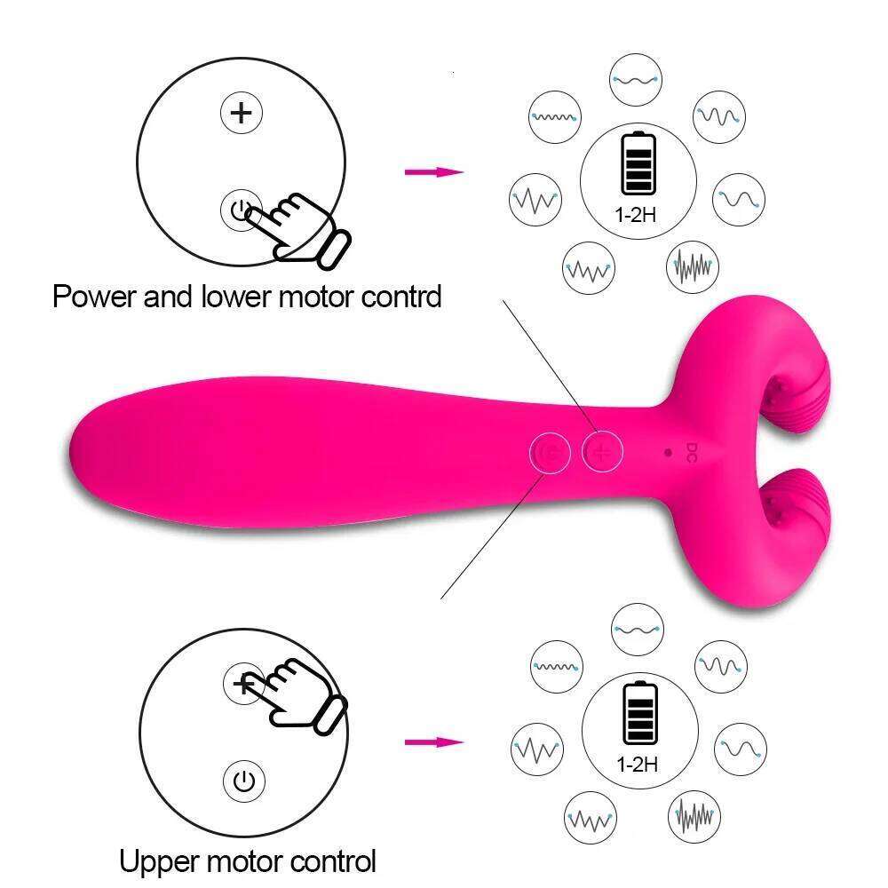 G-Spot Double Penetration 3 Motors Dildo Vibrator Women Clit Stimulator Anal Vagina Massager Penis Sex Toys for Couples 26H0225