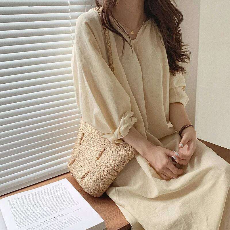 Vintage 100% Cotton Women Dress V Neck Long Sleeve Korean Jananse Pajama Dresses Ladies Comfortable Homewear Wearable Outside XJ260225