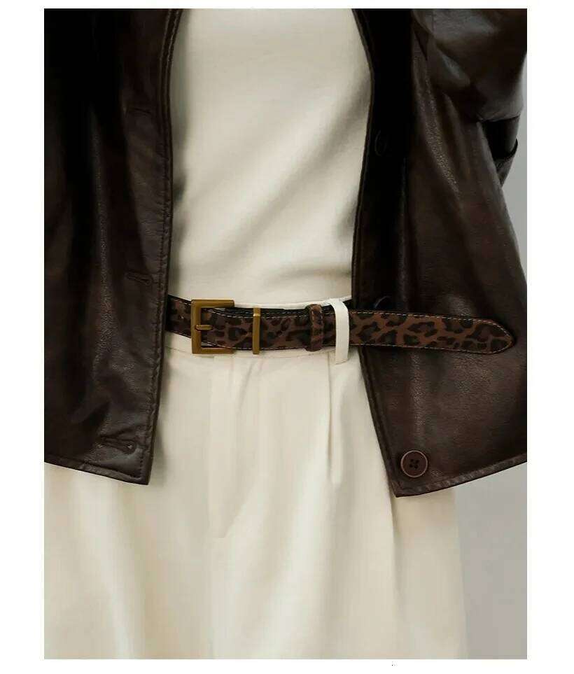 Suede leather Women Leopard Print Waist with Metal Buckle Genuine Leather Decorative Belt Vintage-Style Trouser Belts Y260225