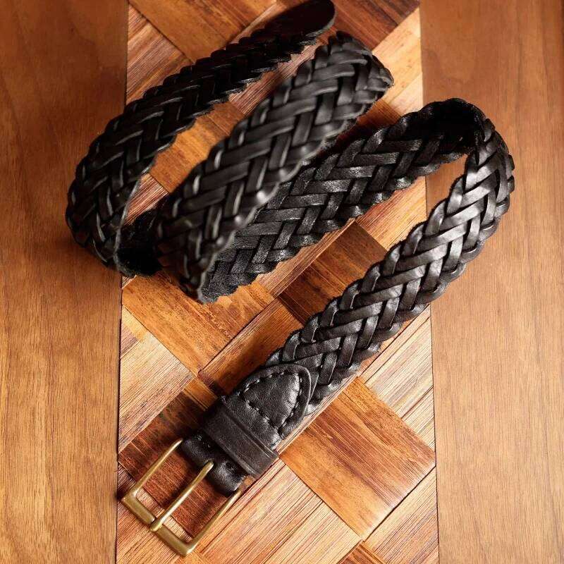 Designer Retro Brass Copper Buckle Hand-woven Vegetable Genuine Leather Casual Versatile Soft Jeans Belt Universal Style Y260225