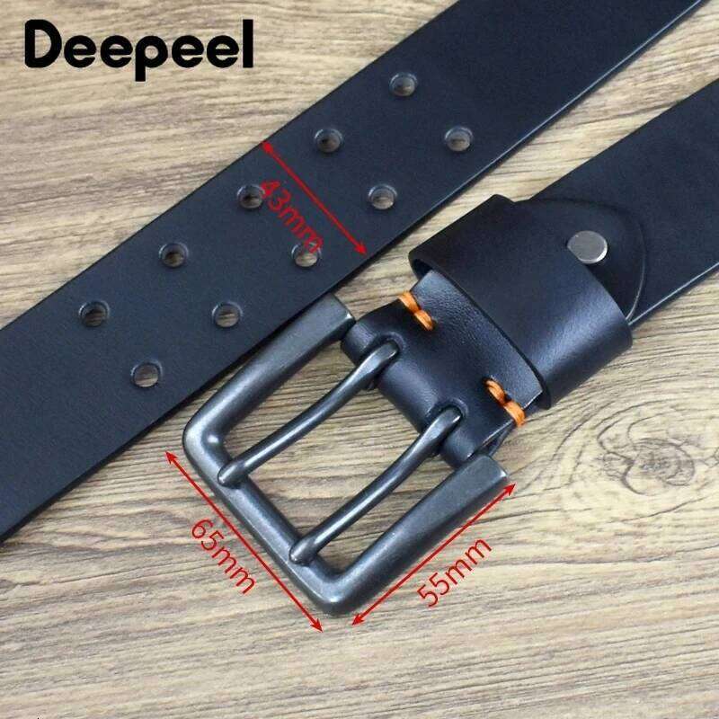 4.3cm*105-125cm Men's Cowskin Belt Genuine Leather Crafts Jeans Belts Double Pin Buckle Luxury Designer Waistband for Men Gift Y260225