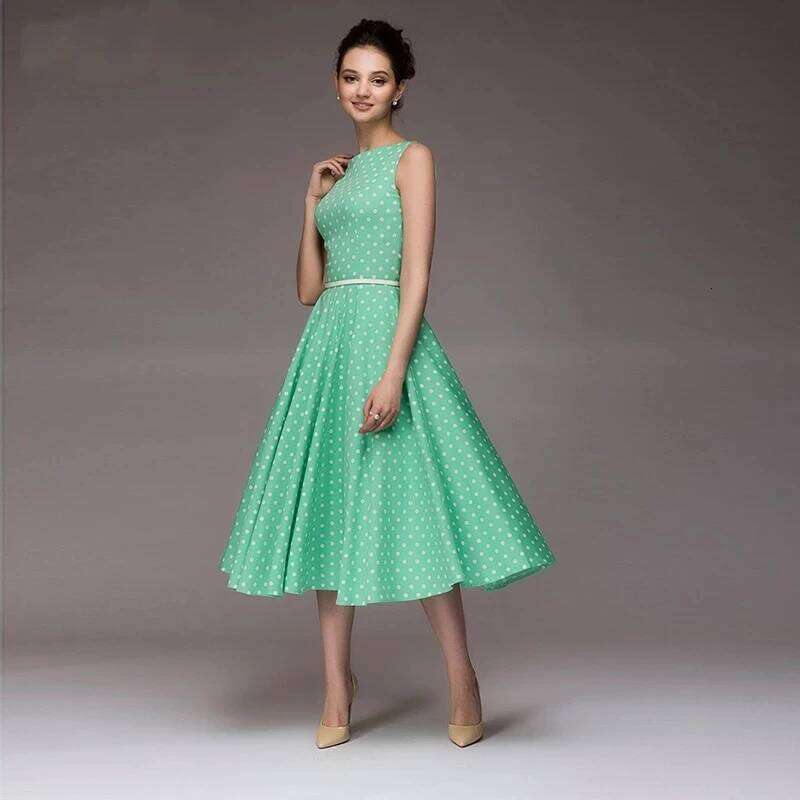 Vintage Sleeveless O-neck Vestidos Women Elegant Thin Dot Printing Mid-Calf Casual Dress Female 2023 Summer New XJ260225