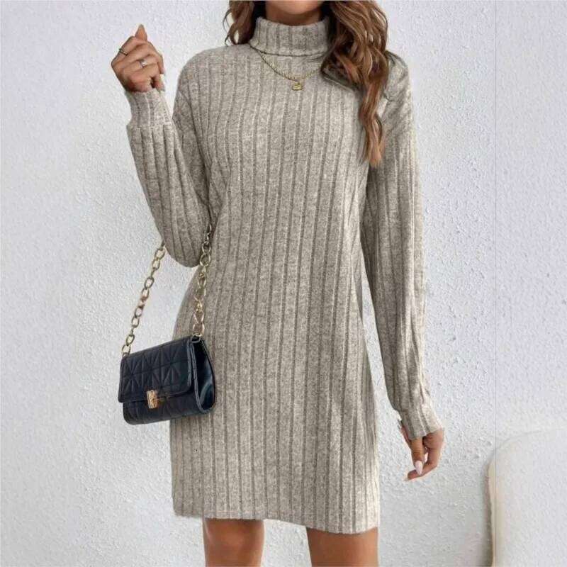 Women's Dress 2025 New Autumn Winter Knitted Casual Long-sleeved High-neck Loose And Comfortable Women Dresses Streetwear XJ260225