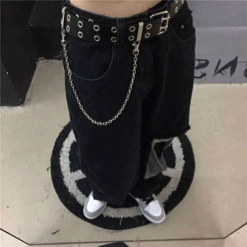 Belt female Korean ins spicy girl dark personality double-breasted metal chain decoration versatile punk men belt tide Y260225