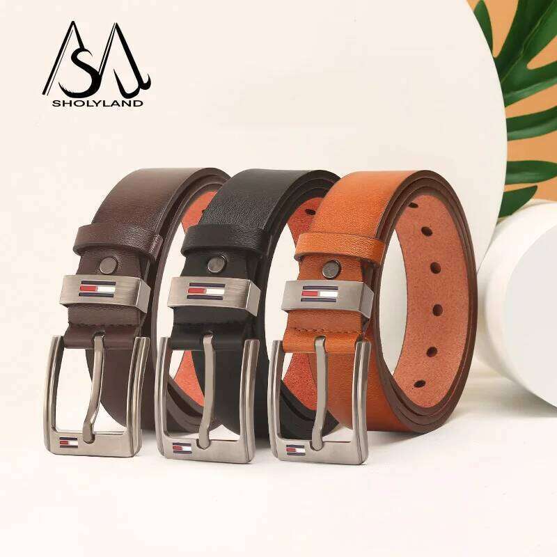 Fashion Korean men's fashion faux leather young pin buckle belt luxury designer Black Brown chain men Y260225