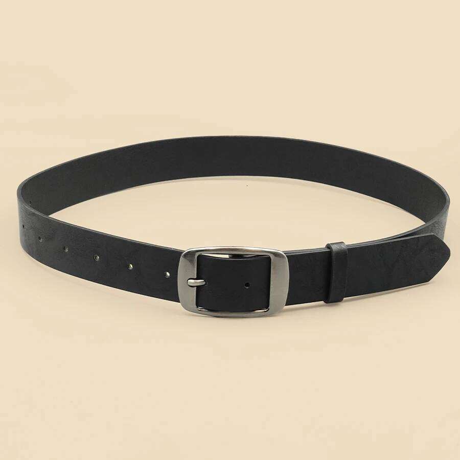 Classic Black Silver Pu Leather Thin Casual Needle Buckle Belt Pants Jeans Decoration Y260225