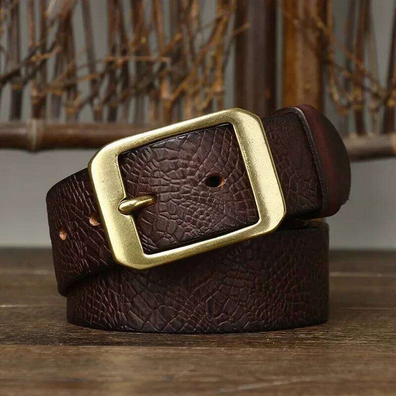 3.8CM Pure Cowhide High Quality Genuine Leather Belts for Men Brand Strap Male Brass Buckle Fancy Vintage Jeans Cowboy Cintos Y260225
