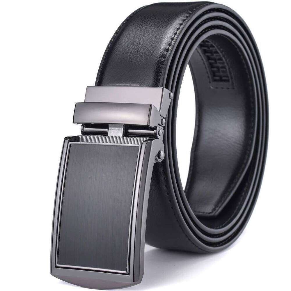 Men's Leather Ratchet Belt with Automatic Buckle 3.5CM Wide Adjustable Dress Y260225