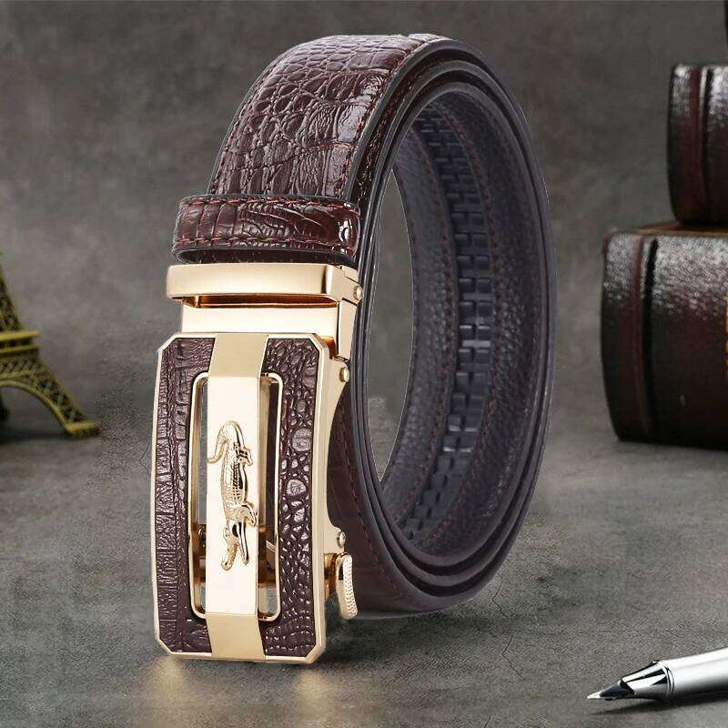 Men's Fashion Crocodile Pattern Alloy Automatic Buckle Strap Casual Business Style Jeans Belt Y260225