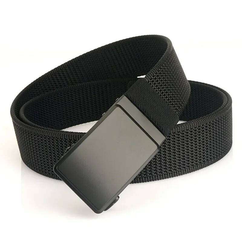 2024 Automatic Buckle Canvas Belt Men's 3.8CM Toothless Non-porous Thickened Stair Pattern Simple Nylon Belts for Women and Men Y260225