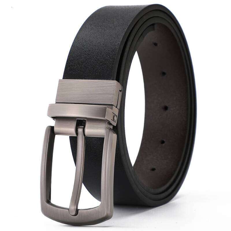 1 double-sided leather belt-2 style belt with irregular pattern, rotary alloy buckle, suitable for business dress pants and casu Y260225