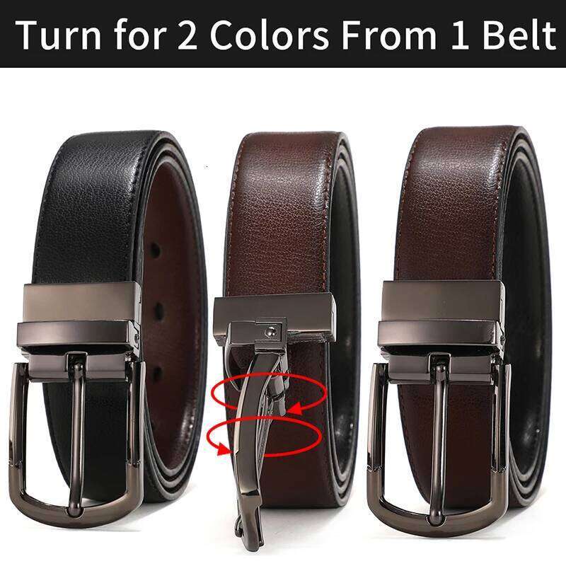 New Genuine Leather Belt 100cm 110cm 120cm 130cm 140cm 150cm Reversible Buckle Brown and Black Business Dress Belts for Men Y260225