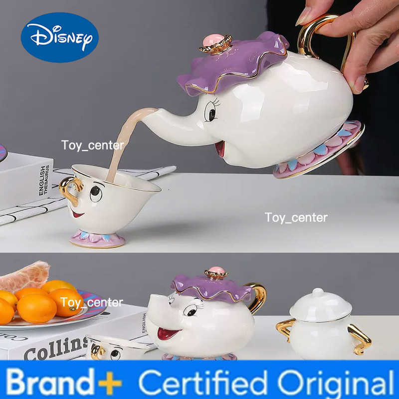 Disney Beauty and The Beast Ceramic Action Figures Chip Mrs Potts Hand-panted Teapot Teacup Set Jar Collection Ornaments Gifts H260225