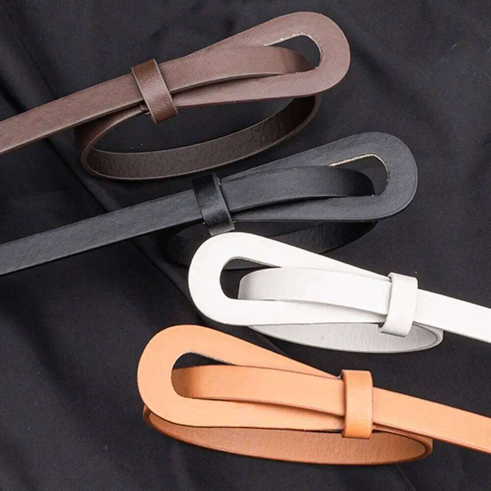 Retro Y2k Women's Alloy Buckle Adjustable Skinny Straps Pu Leather Thin Waist Belt Y260225