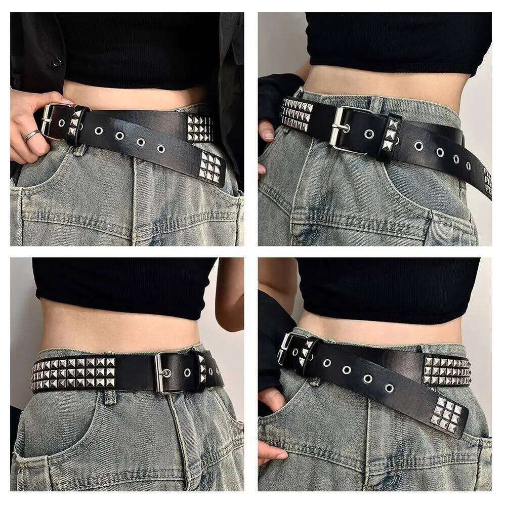 Vintage Men Women Punk Rivet Buckle Design Metal Gothic Y2k Belt Pu Leather Waistband Jeans Pants Decorative Bel Y260225