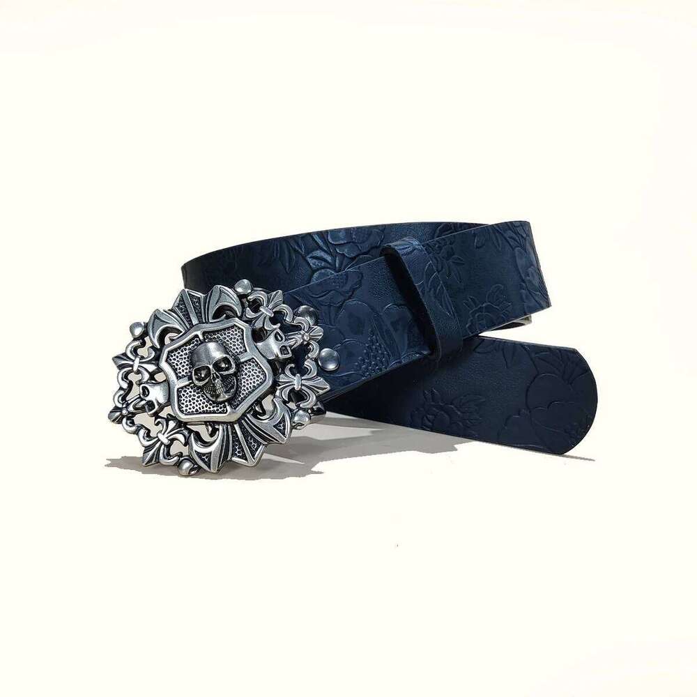 Men's Vintage Embossed Leather Belt Skull Ghost Buckle Y2K Gothic Punk Rock Hip Hop Accessory spring summer Winter Waistband Y260225