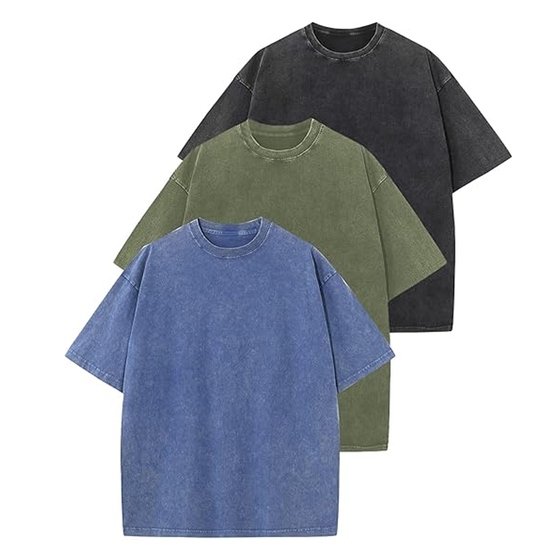 3-piece men's oversized T-shirt retro T-shirt loose short sleeved casual streetwear loose washed unisex top