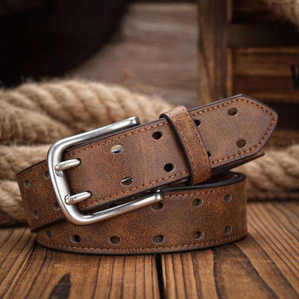A men's and women's casual retro Western style! PU leather belt with metal buckle, suitable for daily work wear Y260225
