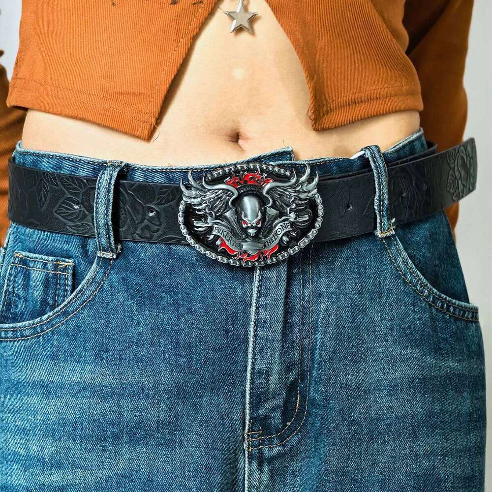 Men's Vintage Embossed Leather Belt Skull Ghost Buckle Y2K Gothic Punk Rock Hip Hop Accessory spring summer Winter Waistband Y260225