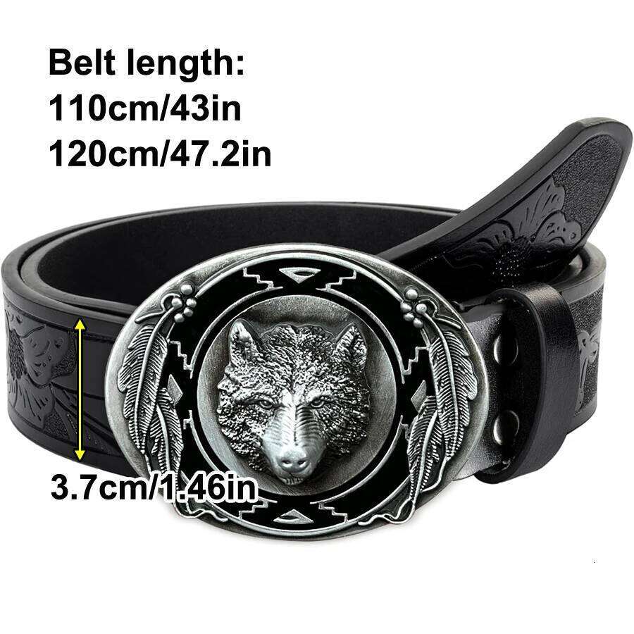 1pc men's Western style belt, wolf head, carved floral patterns and long horn decorations, retro style, great Valentine's Day gi Y260225
