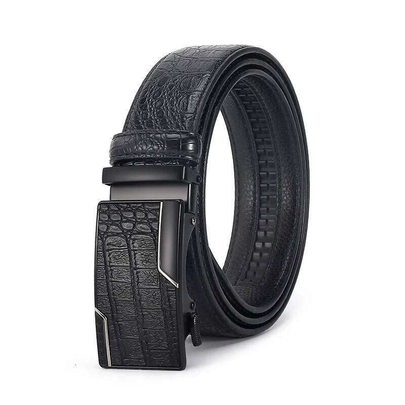 New cowhide leather men's casual business with automatic buckle belt, crocodile grain design pants belt Y260225