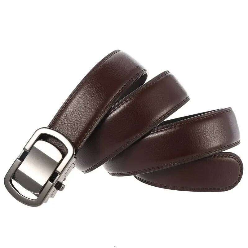 Men's Novel Automatic Buckle Belt - Genuine Cowskin Leather, 3.5cm, Business Style, Size 150-200cm Y260225