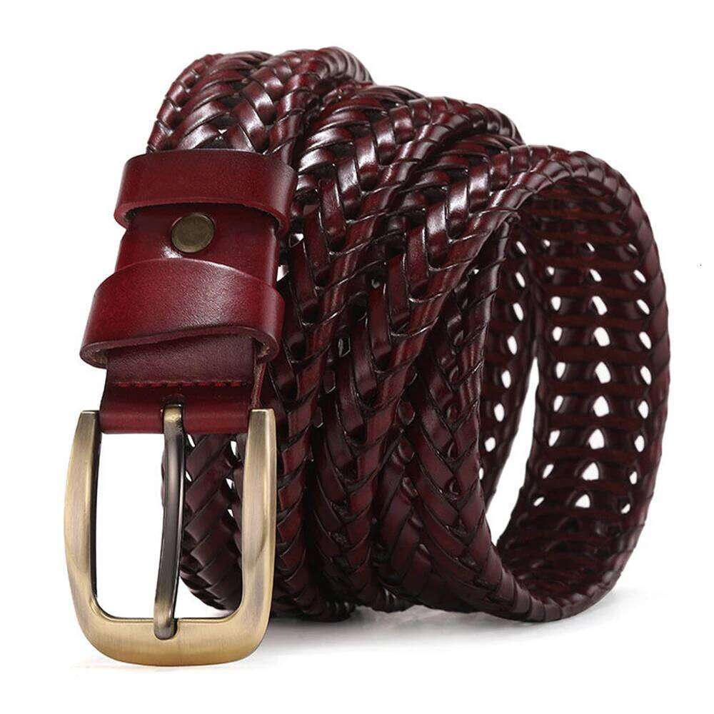 Genuine Leather Braided Webbing High Quality Hand Vintage Belts Men Gold Pin Buckle Casual for Jeans Strap HQ212 Y260225