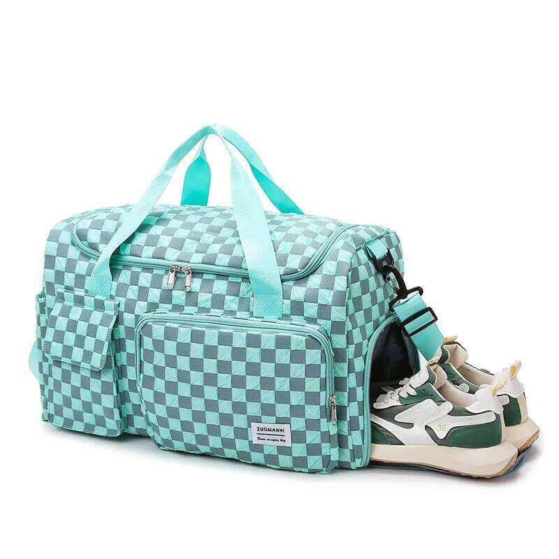 Fashion Large Capacity Checkerboard Pattern Duffle Handbag, Lightweight Travel Luggage Storage Bag, Portable Sports Fitness Bag Y260225