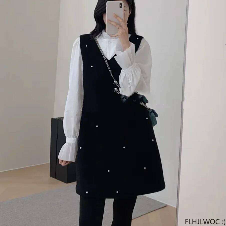 Autumn Winter Basic Shirt Dresses Outfits Cute Girls Women Fashion French Design Japan Style Sleeveless Little Black Dress XJ260225