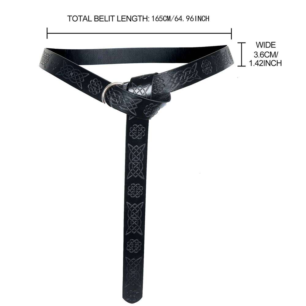 Viking Adventure Warrior Renaissance Celtic Men's Leather Medieval Belt Embossed Cosplay Costume Accessory Y260225