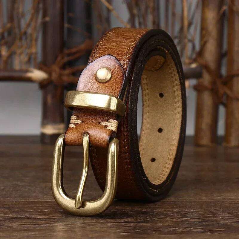 2.8 CM Pure Cowhide Genuine Leather Ladies High Quality Jeans Brass Buckle Cowboy Fashion Designer Belts for Women luxury Y260225