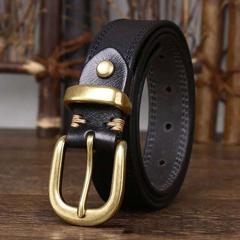 2.8 CM Pure Cowhide Genuine Leather Ladies High Quality Jeans Brass Buckle Cowboy Fashion Designer Belts for Women luxury Y260225
