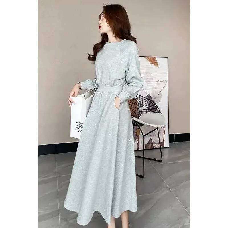 Spring and Autumn New Korean Style Long-sleeved Waist-cinched Sweatshirt Dress XJ260225