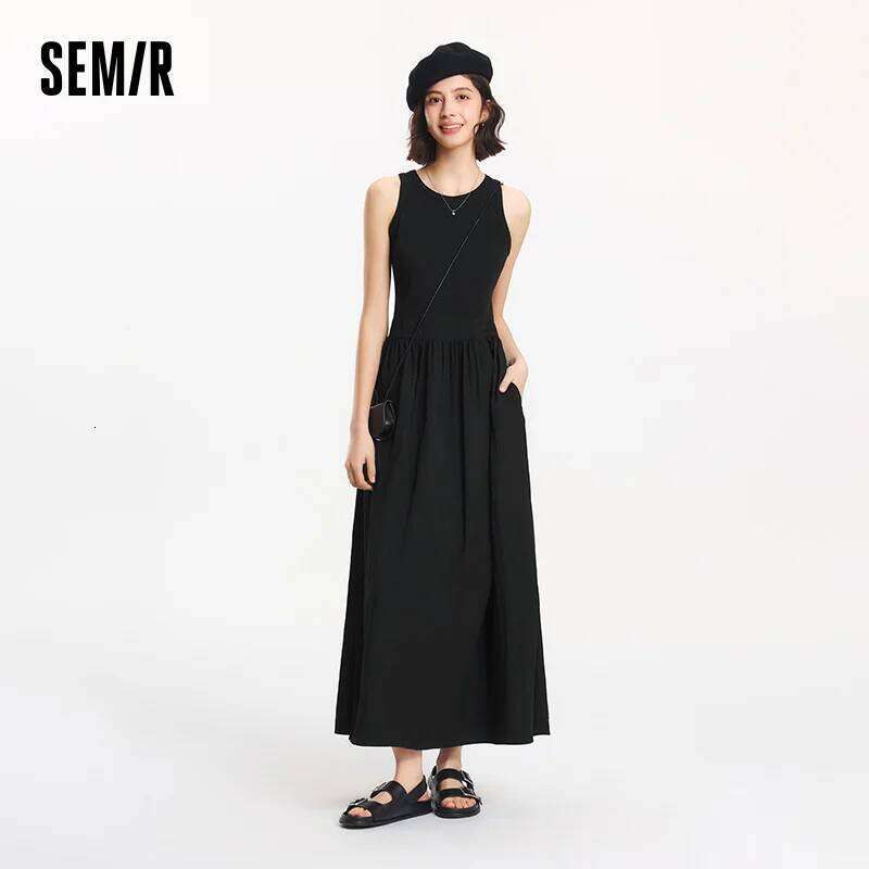 Semir Women High Waist Patchwork Tank Versatile 2025 New Summer Round Neck Long Dress Commute Chic for Trendy Style XJ260225