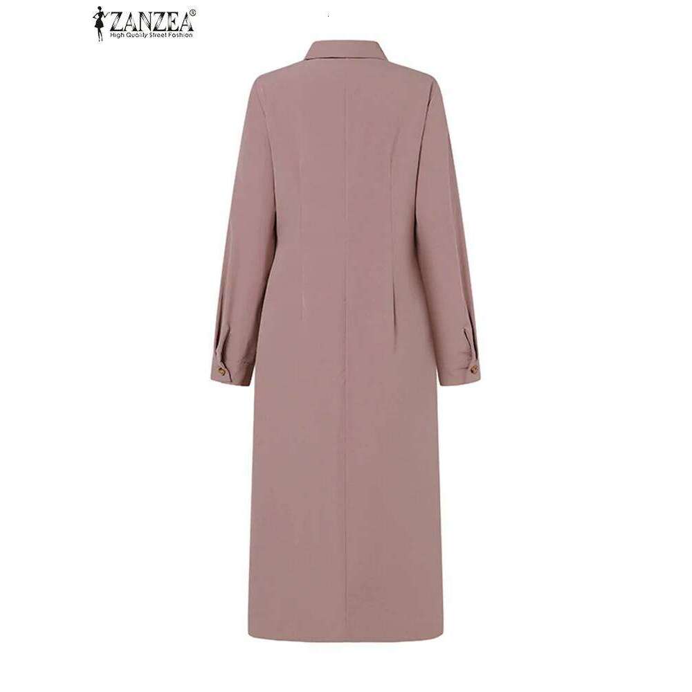 Casual Lapel Long Sleeve Vestidos ZANZEA Women Solid Work Dresses 2025 Spring Waisted No Belted Office Lady Midi Spilt Robe XJ260225