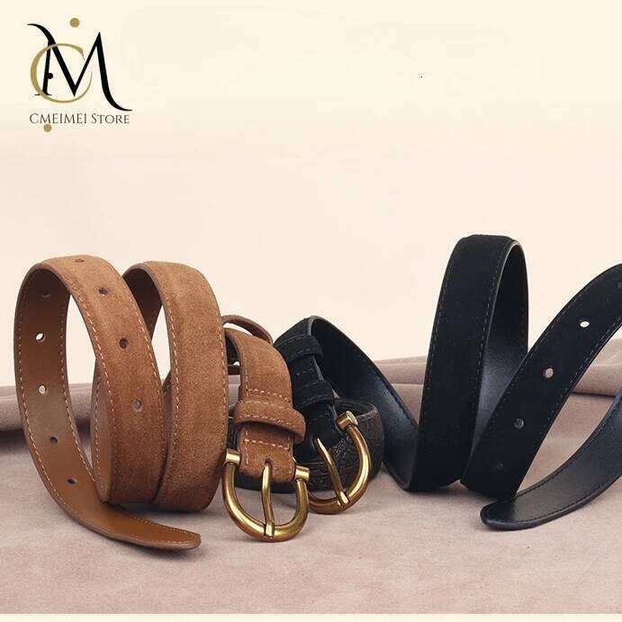 Fashion Women Belt Suede Genuine Leather Skinny Waistband Gold Buckle Wine Red Belts for Jeans Pants Casual Y260225
