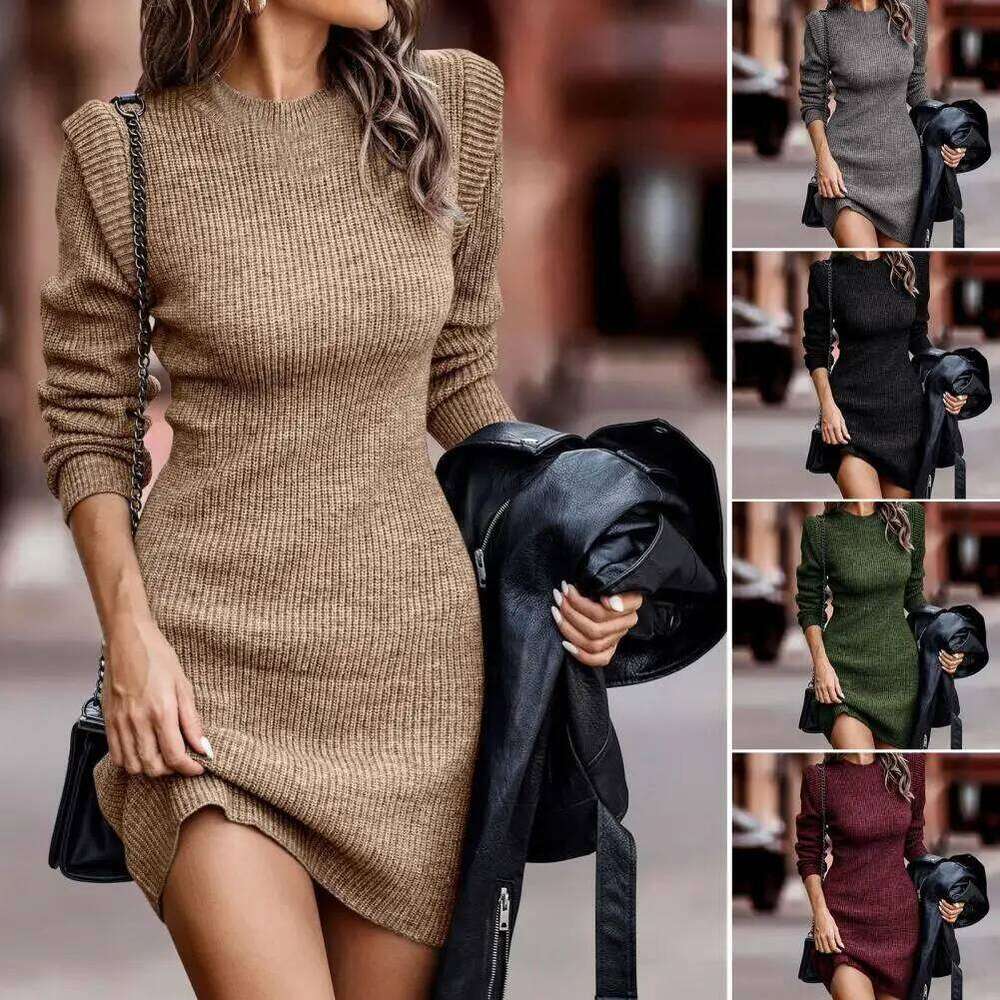 Fashion Thickened Mini Autumn Winter Ribbed Slim Fit Knitted Dress Female Clothing XJ260225