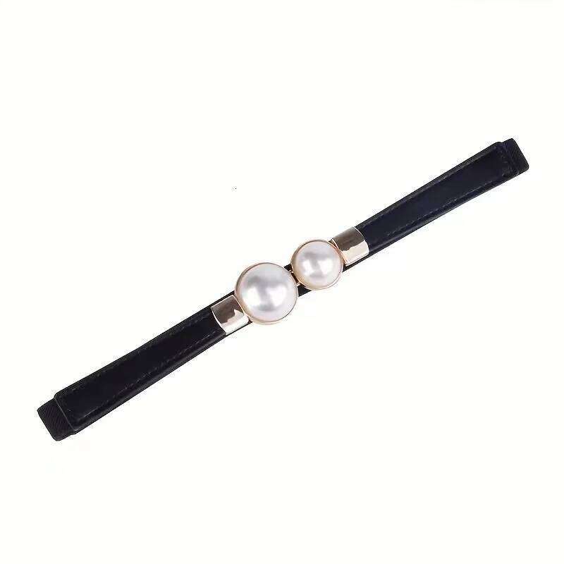 Elegant Double Pearls Buckle Elastic Women Belts Thin Straps Lady Girl Dress Skirt Decor Waistbands Trouser Decoration GM113 Y260225