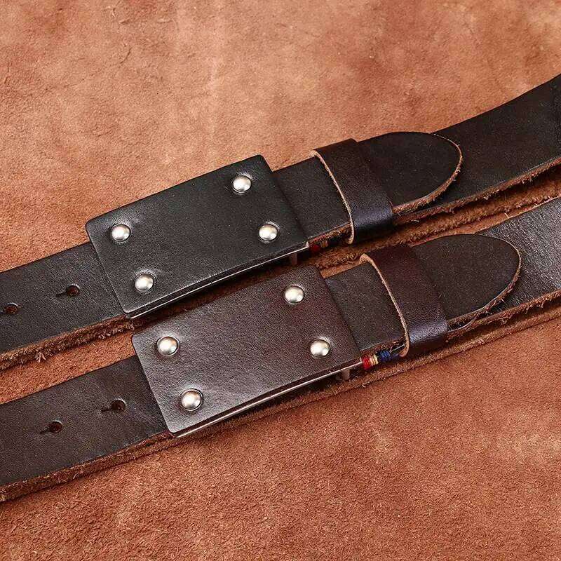 Retro versatile personality trend thickened extra thick first layer cowhide smooth buckle belt men's genuine leather plate buckl Y260225