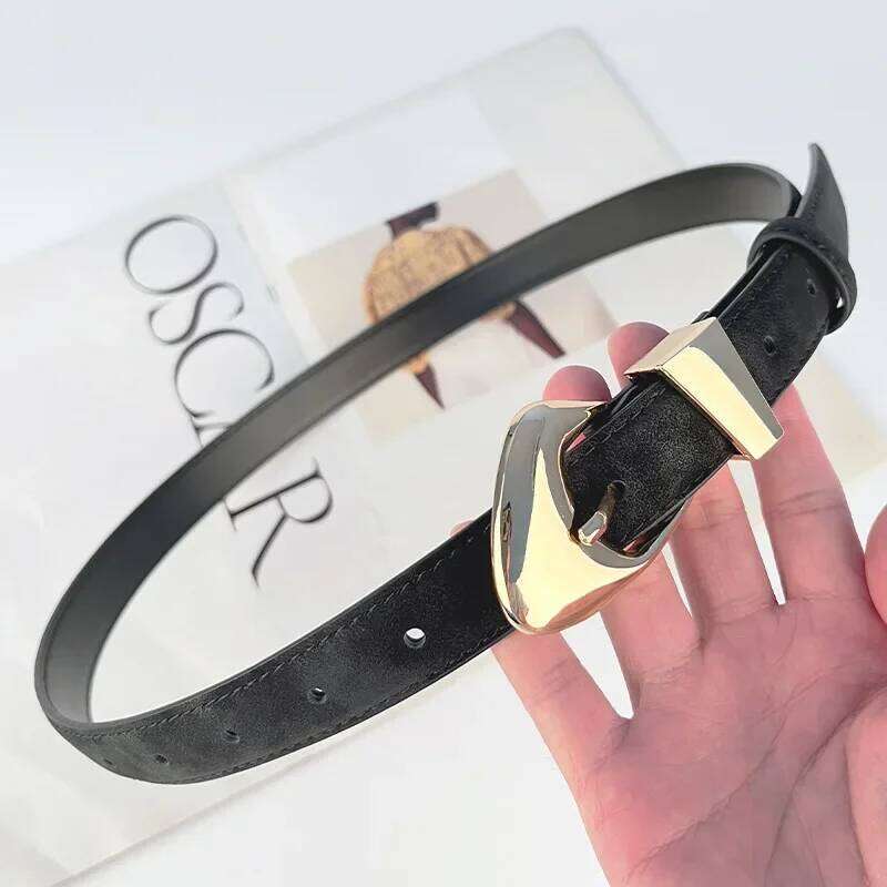 2024 Design Nubuck-Leather Women Jeans Strap Irregular Gold Silver Buckle HIgh Quality Real Cow Leather Belt Ceinture Femme Y260225
