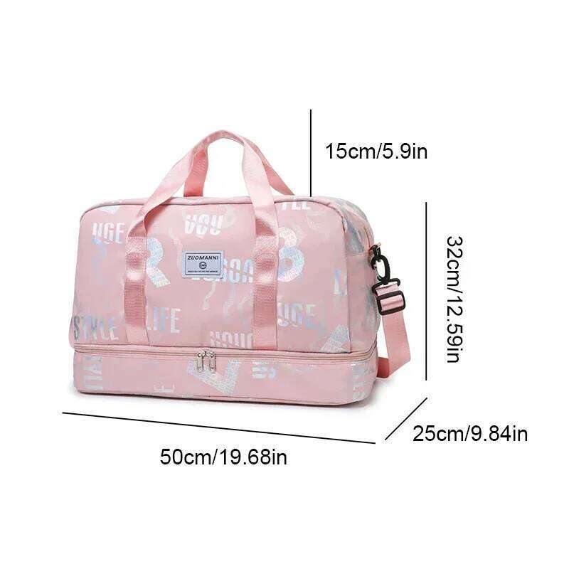 Chic Letter Print Large Capacity Gym With Shoe Compartment Versatile Travel Duffle Dry/Wet Separation Shoulder Crossbody Bag Y260225