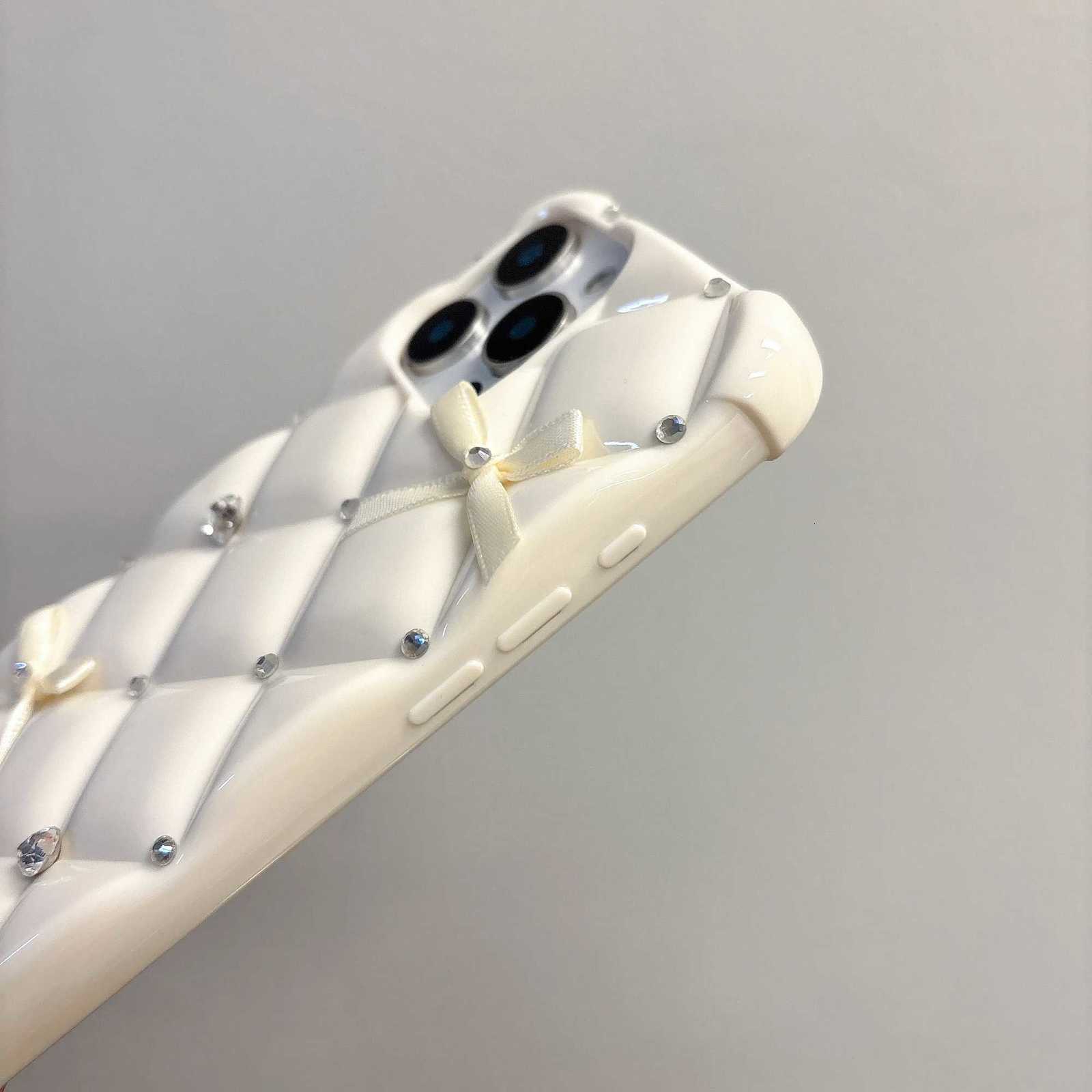 3D Grid Soft TPU Phone Case | Cute Bowknot Bling Diamond Shockproof Cover for iPhone 11-16 SeriesT260225