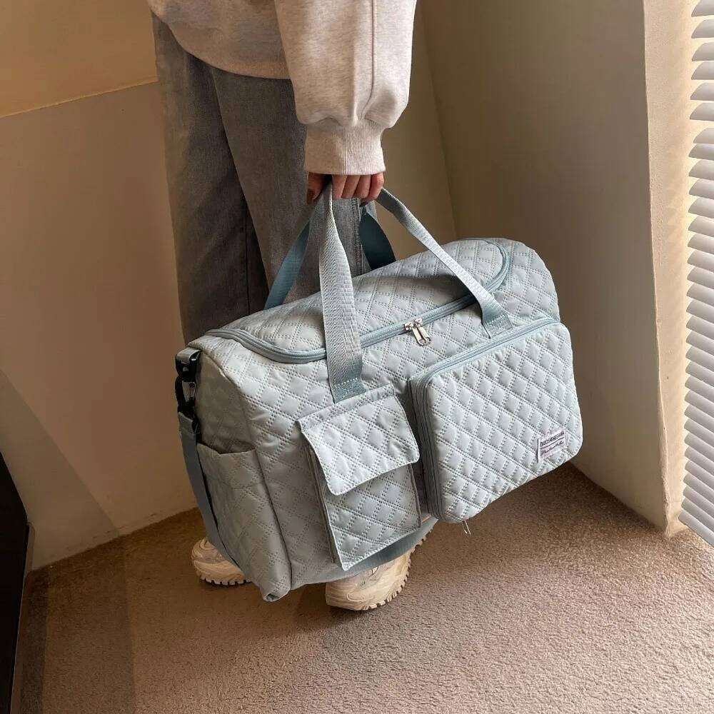 Fashion Quilted Travel Duffle Solid Color Oxford Luggage Foldable Large Capacity Sports Tote Bag Gym Y260225