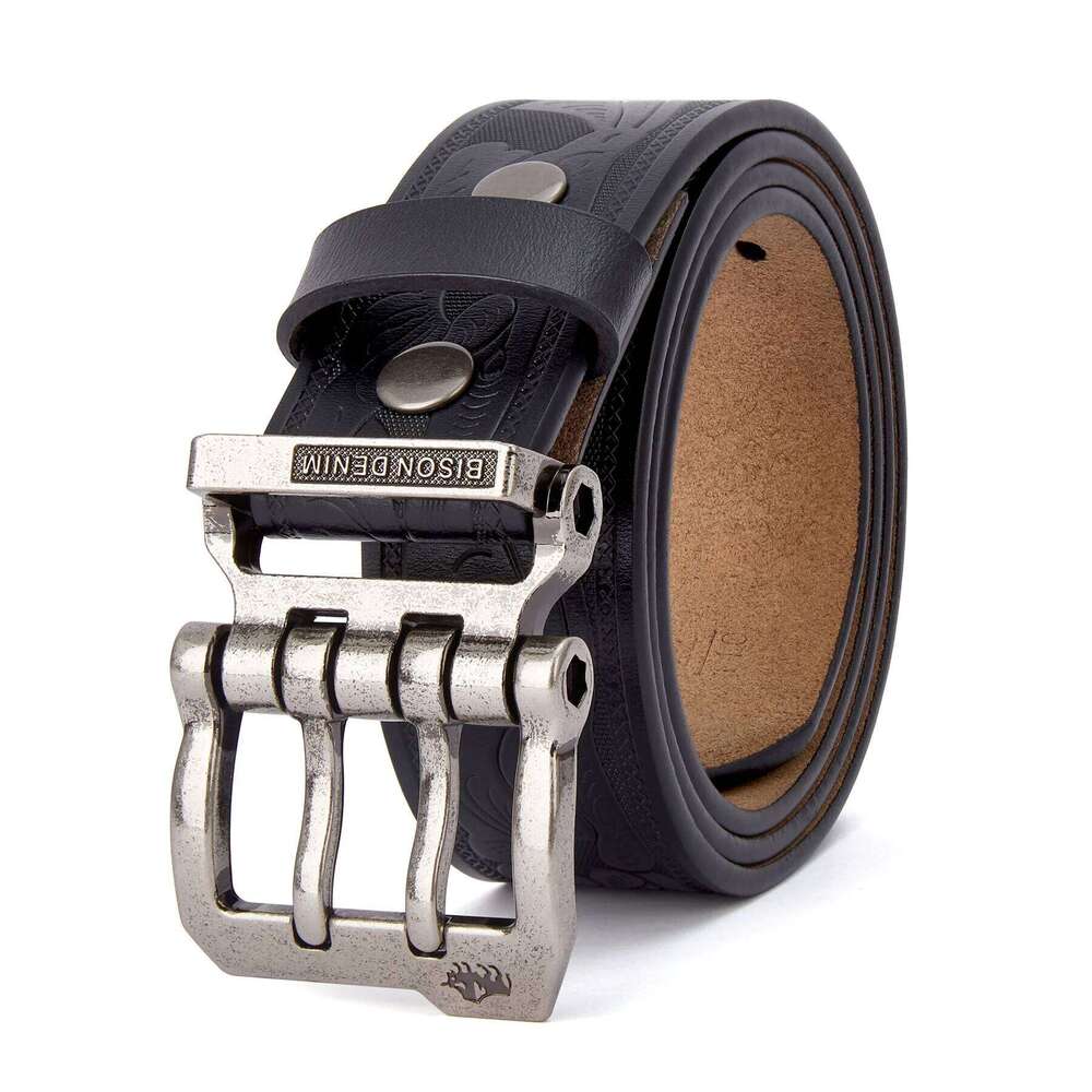 BISON DENIM Men Belts Cow Split Genuine Leather Business Waist Straps Retro Pin Buckle Fancy Male Belt For Jeans Y260225