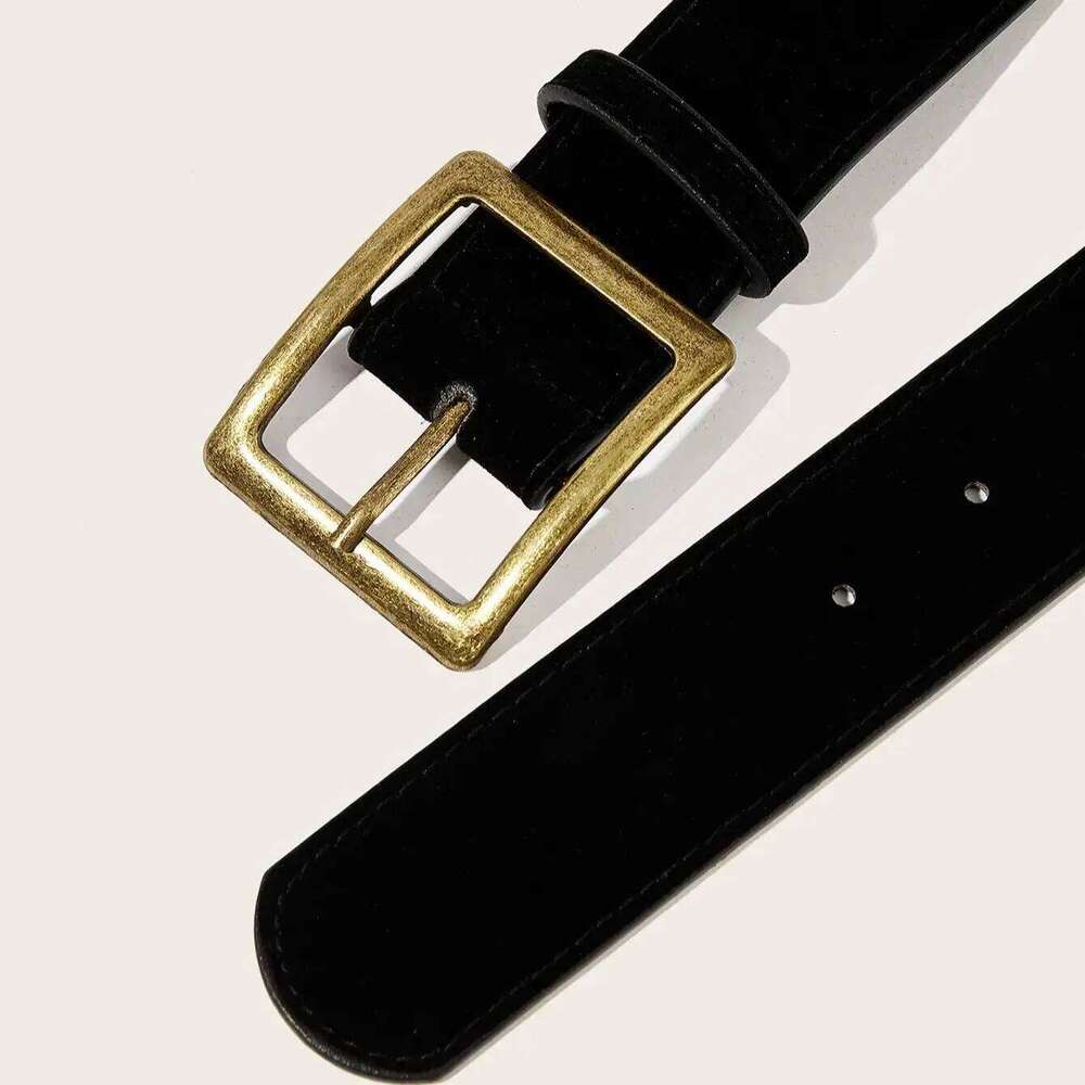 A unisex suede leather casual belt with a square buckle is suitable for daily wear Y260225