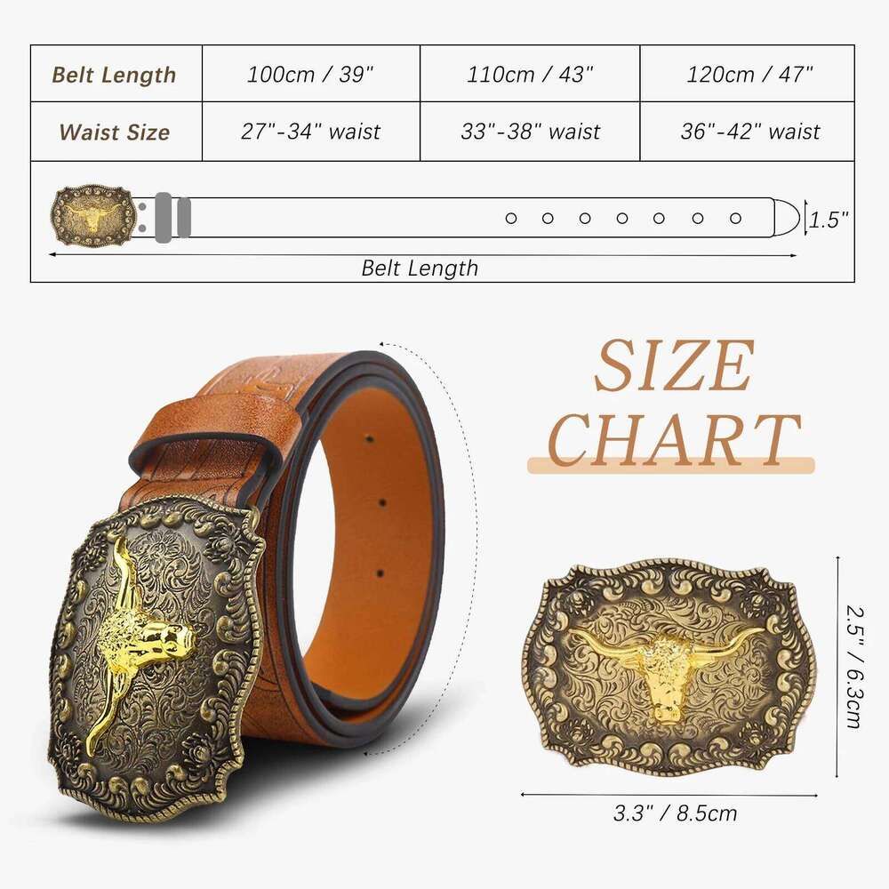 OYIFAN Western Cowboy Belt jeans pin buckle fashion 100-110-120cm carved men and women available trend belt Y260225